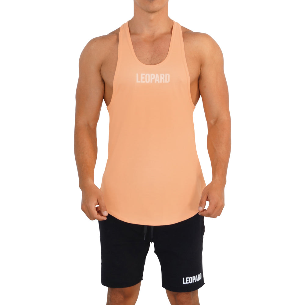 Gym Stringer Tank Melon Logo White