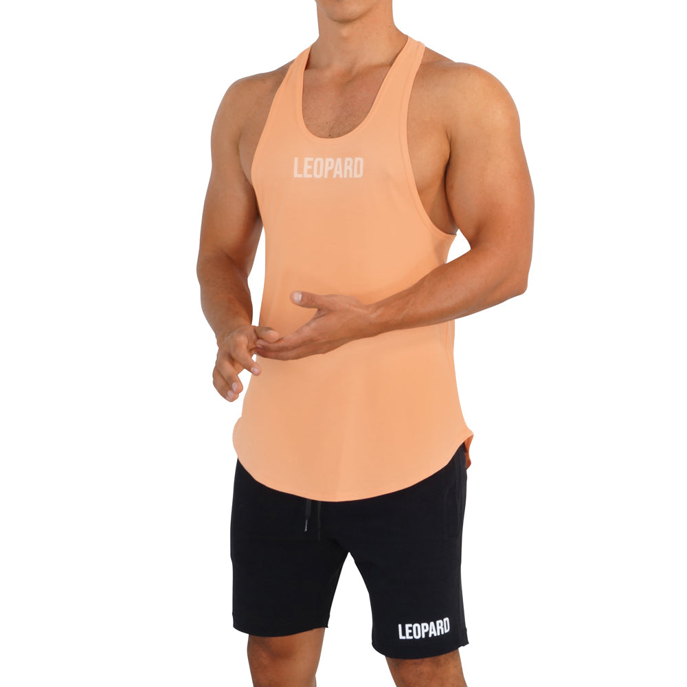 Gym Stringer Tank Melon Logo White