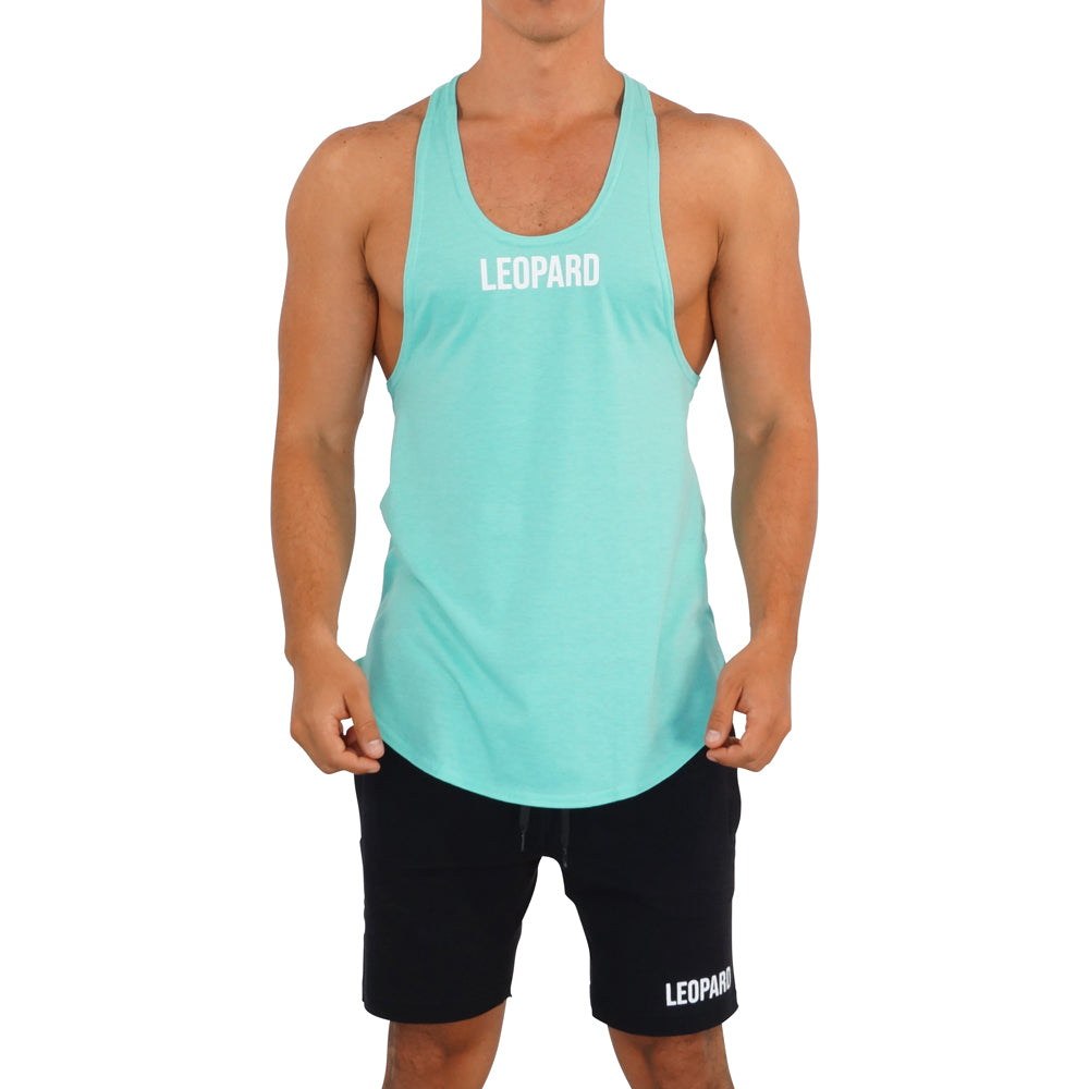 Gym Stringer Tank Mint Logo White