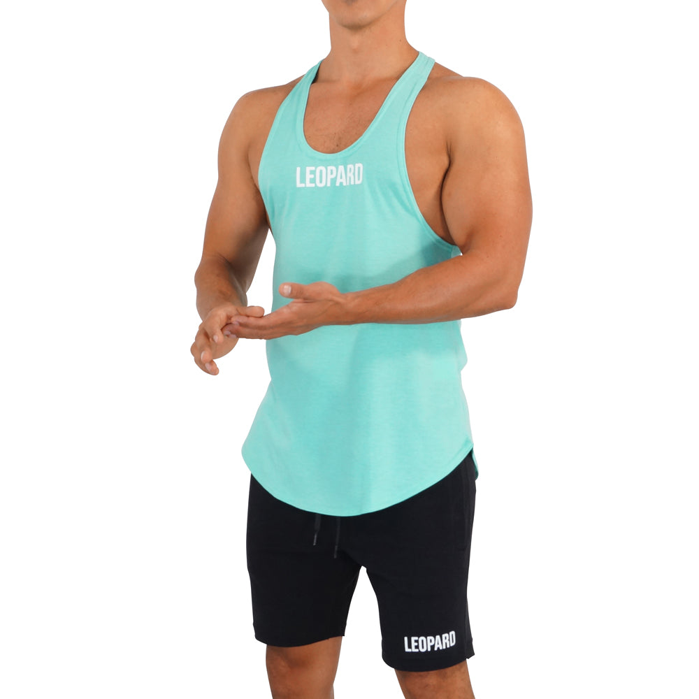 Gym Stringer Tank Mint Logo White