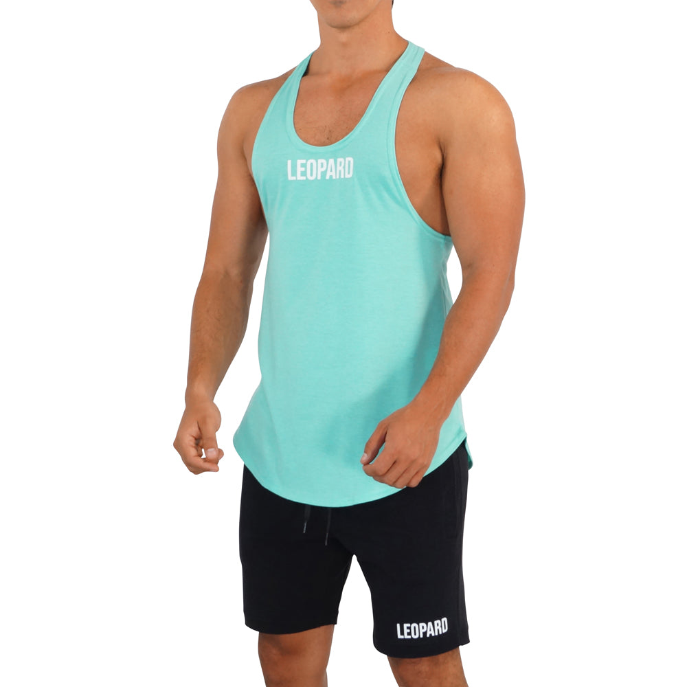 Gym Stringer Tank Mint Logo White