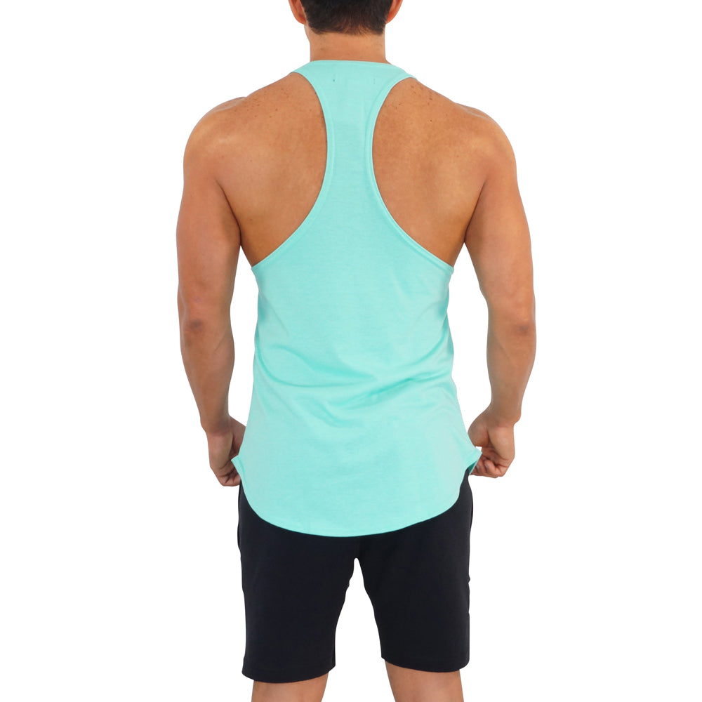 Gym Stringer Tank Mint Logo White