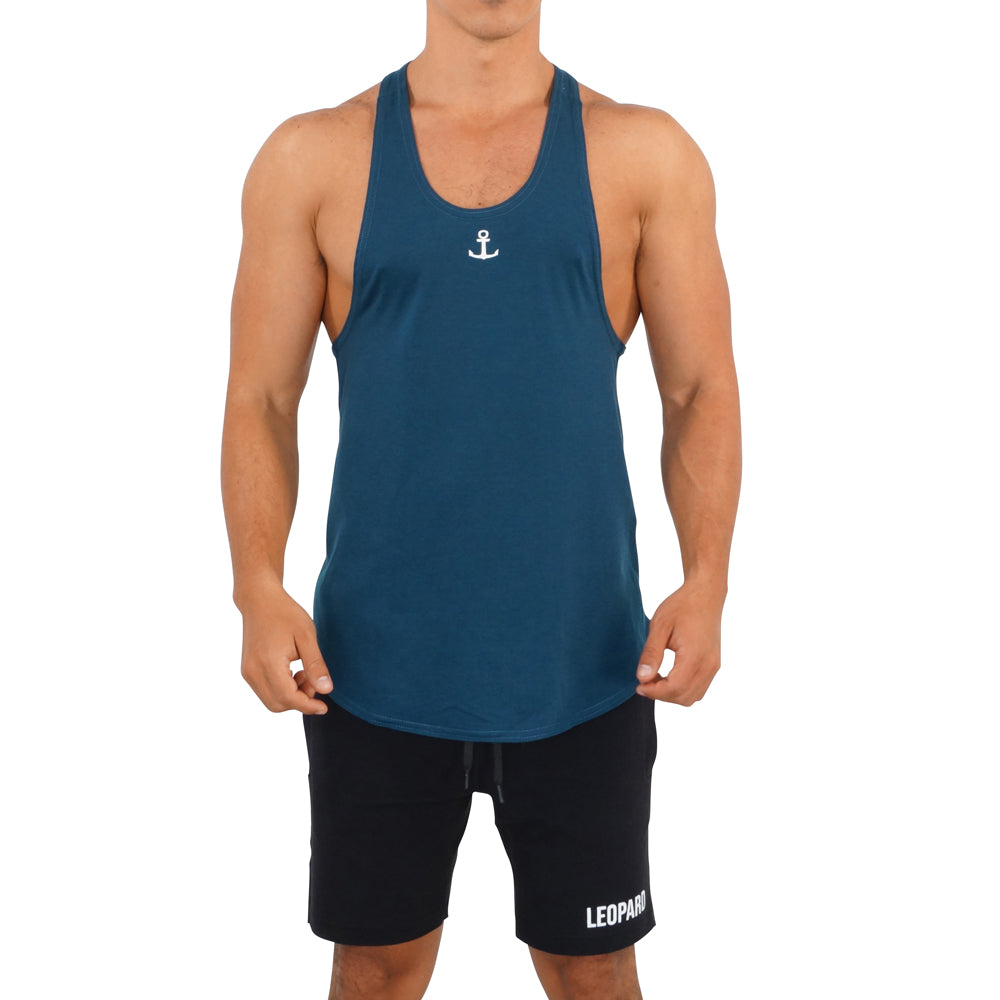 Gym Stringer Tank Verde Petroleo Ancla Blanca