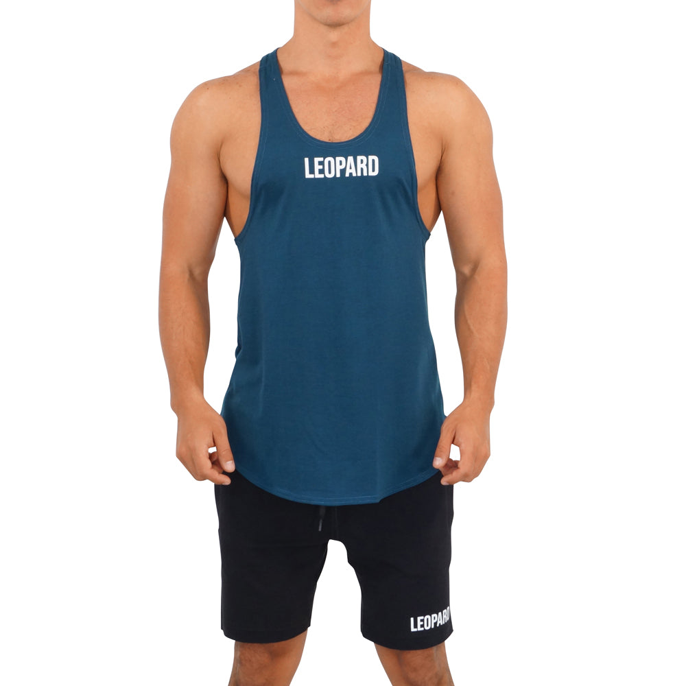Gym Stringer Tank Verde Petroleo Logo Blanco