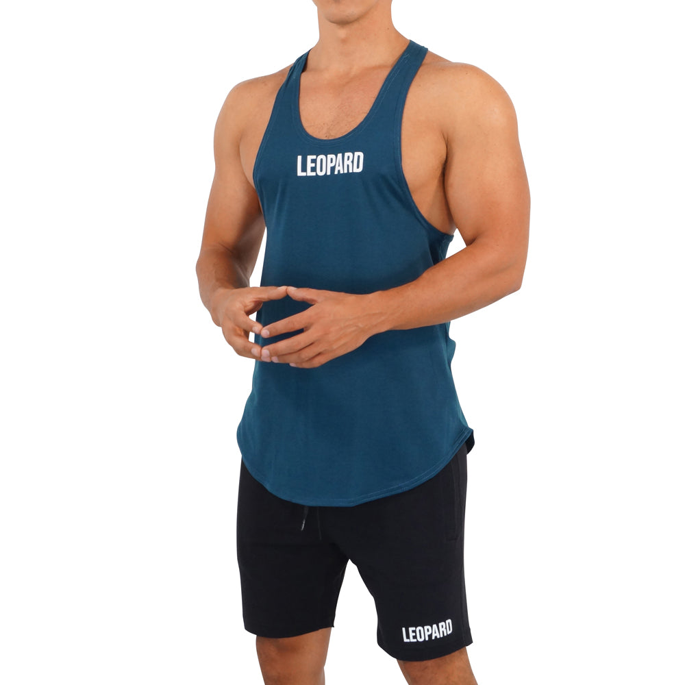 Gym Stringer Tank Verde Petroleo Logo Blanco