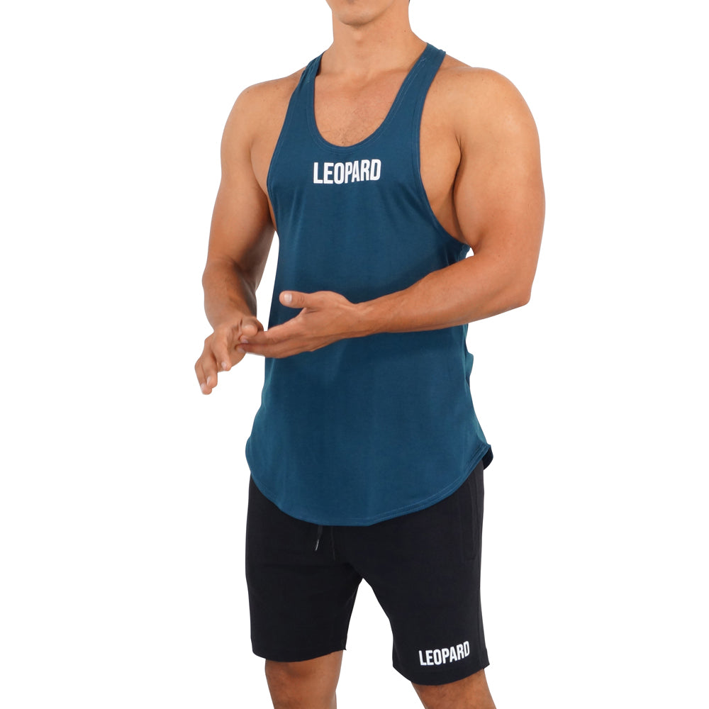 Gym Stringer Tank Verde Petroleo Logo Blanco