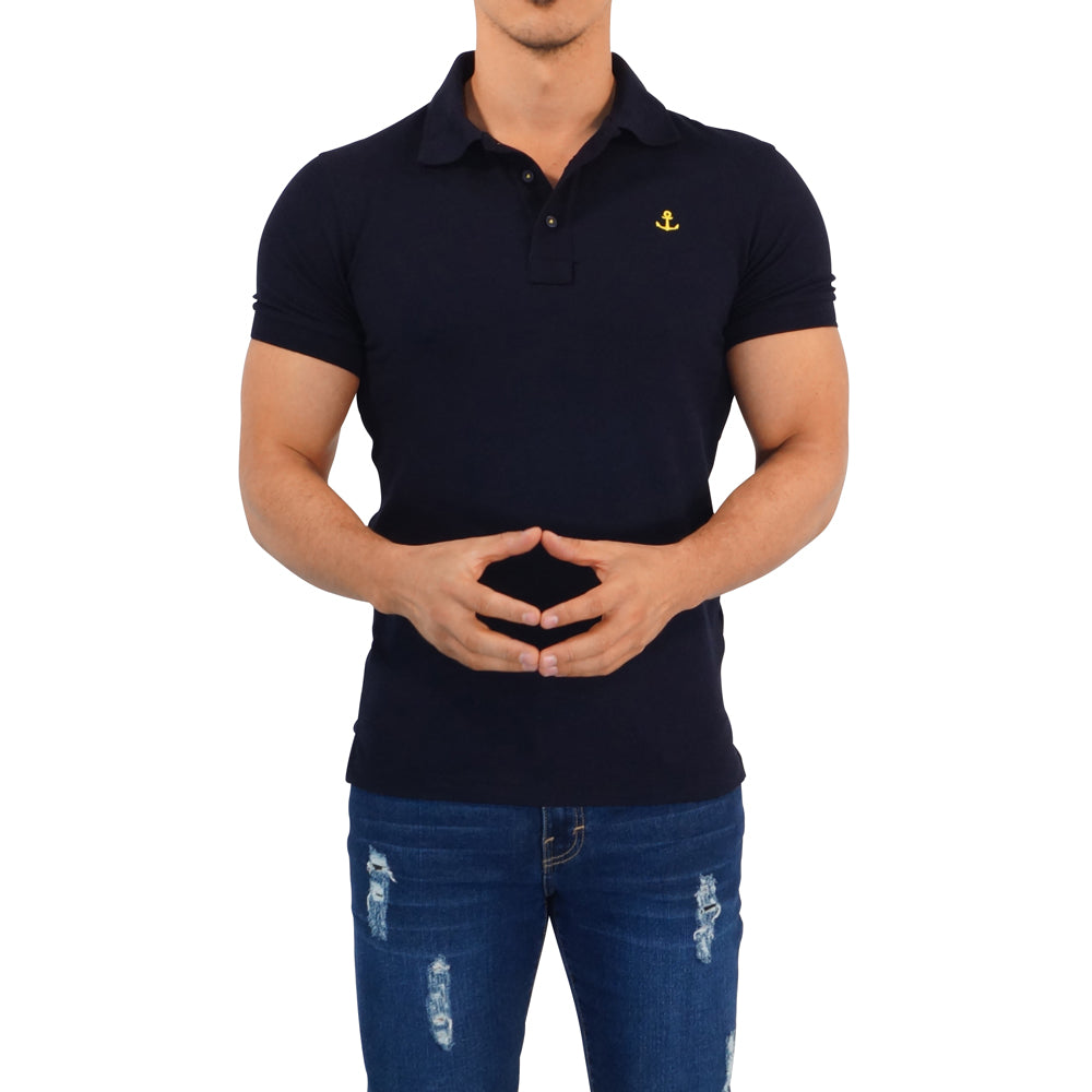 Navy Polo Navy Sleeves Yellow Logo