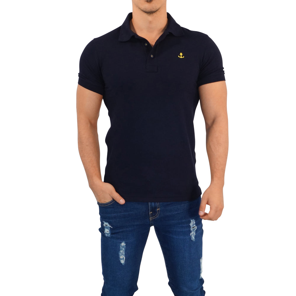 Navy Polo Navy Sleeves Yellow Logo