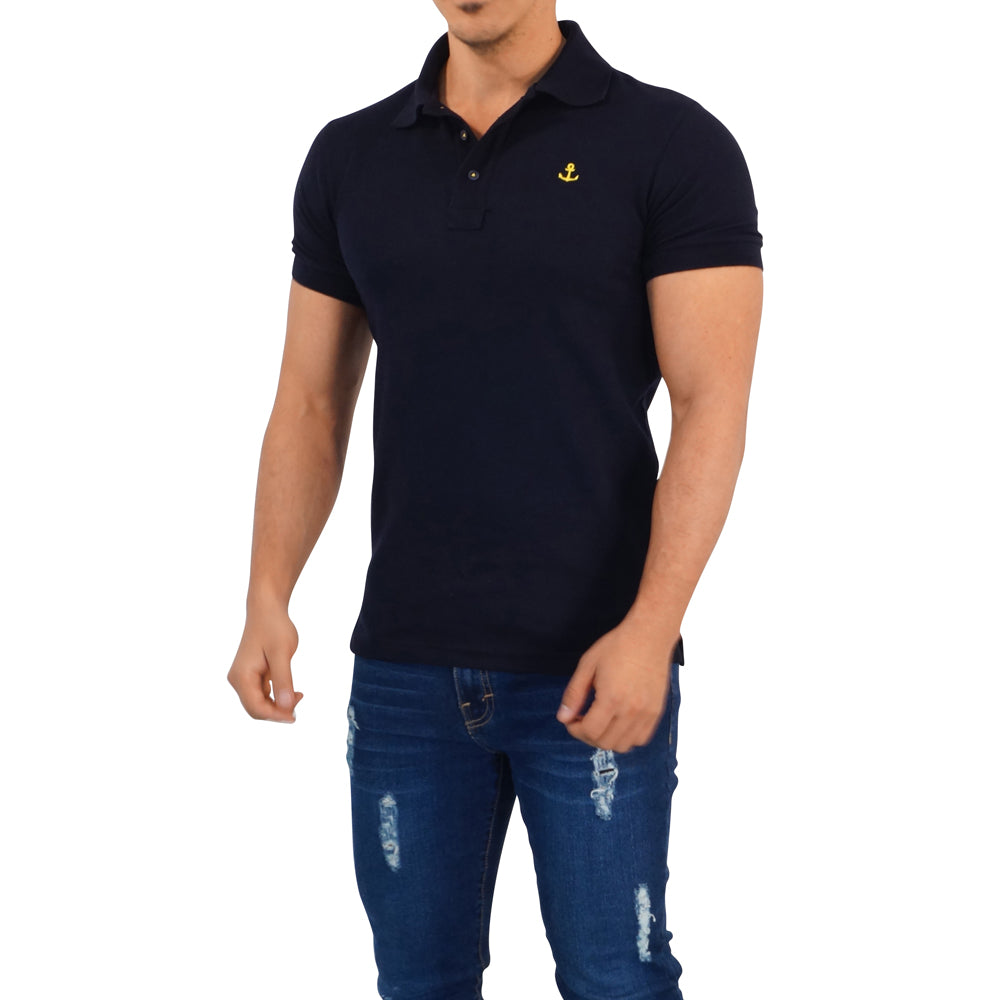Navy Polo Navy Sleeves Yellow Logo
