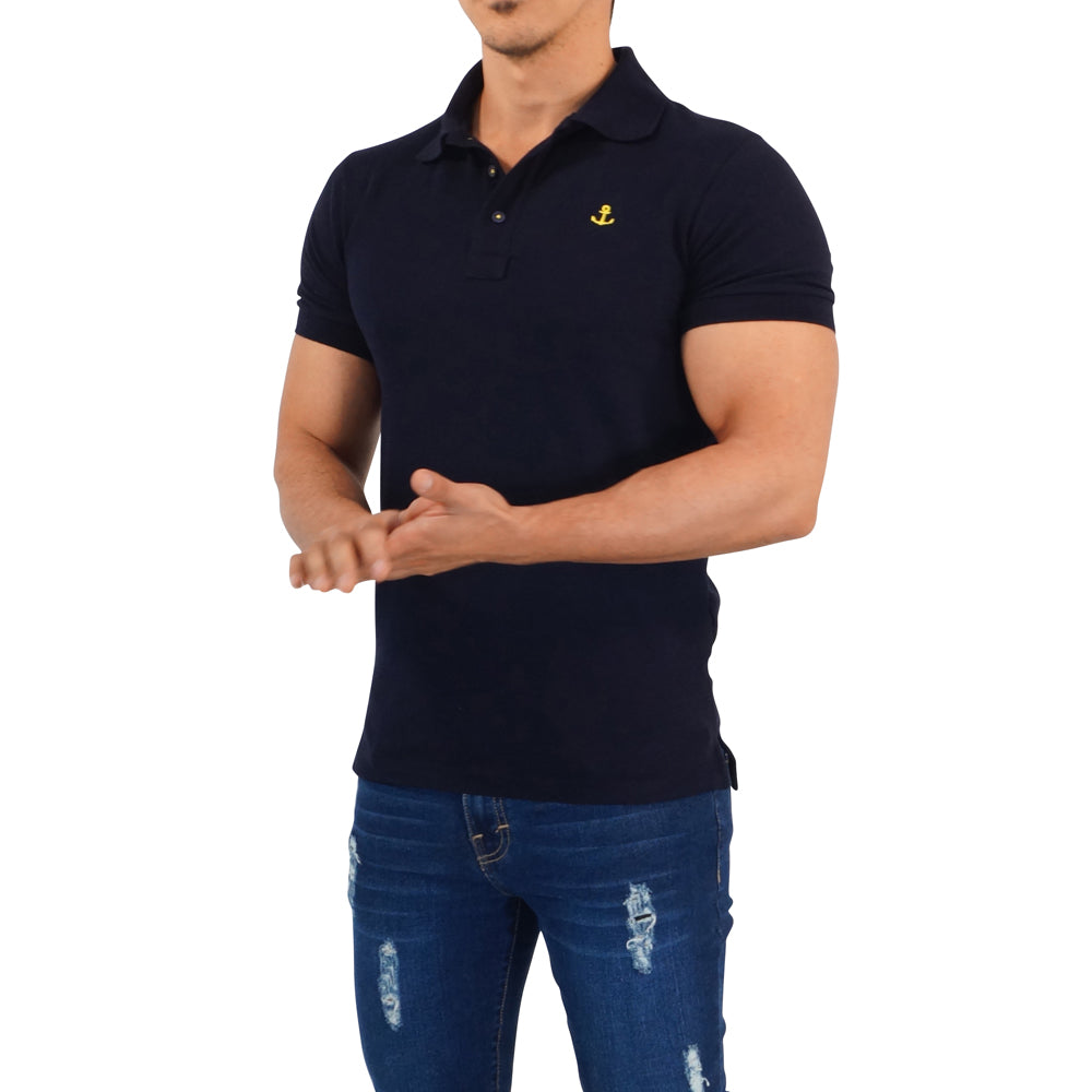 Navy Polo Navy Sleeves Yellow Logo
