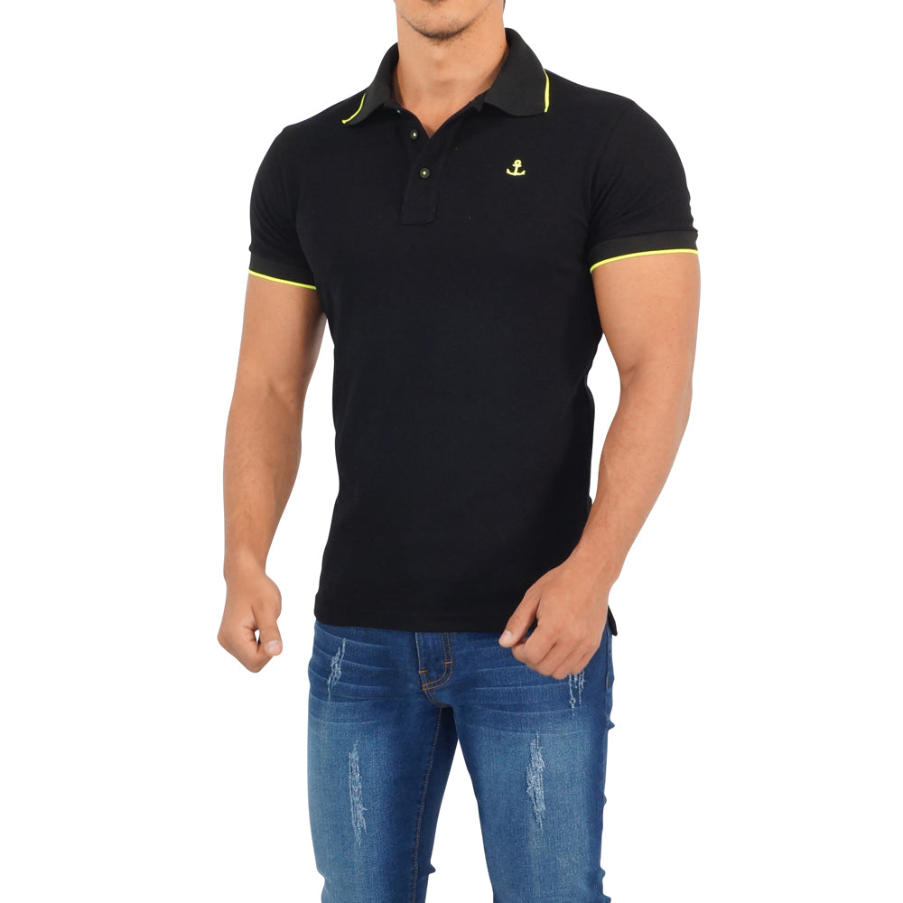 Black Polo Black Sleeves Neon Yellow Logo