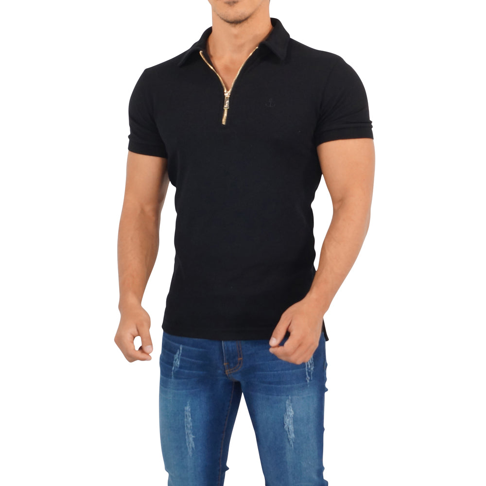 Zipped Polo Manga Corta Full Black