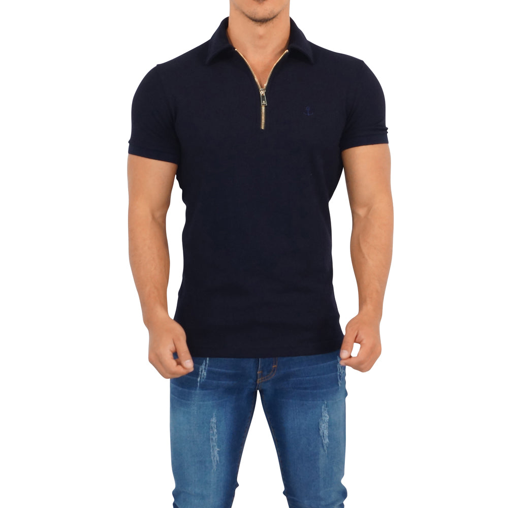 Zipped Short Sleeve Polo Full Black