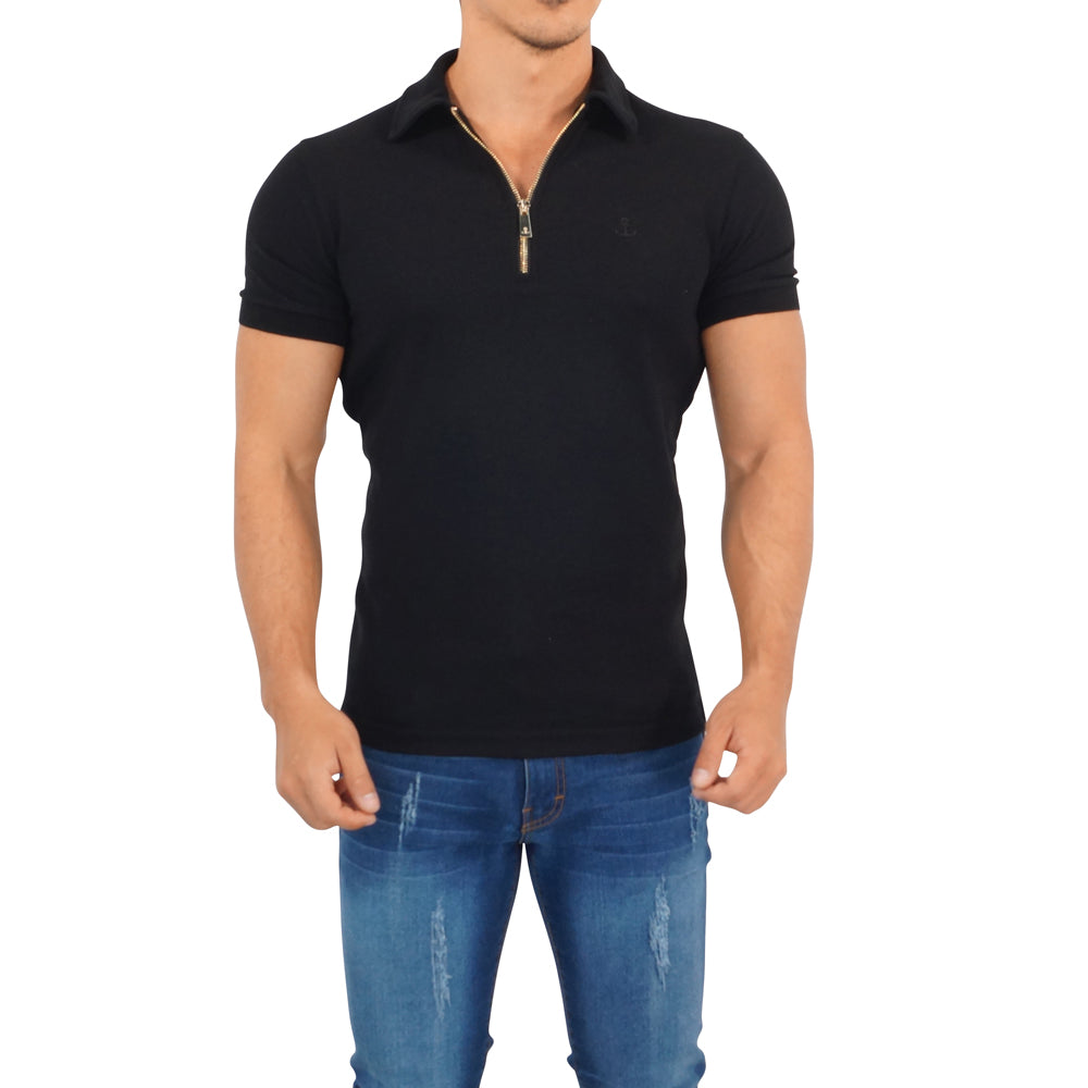 Zipped Polo Manga Corta Full Black