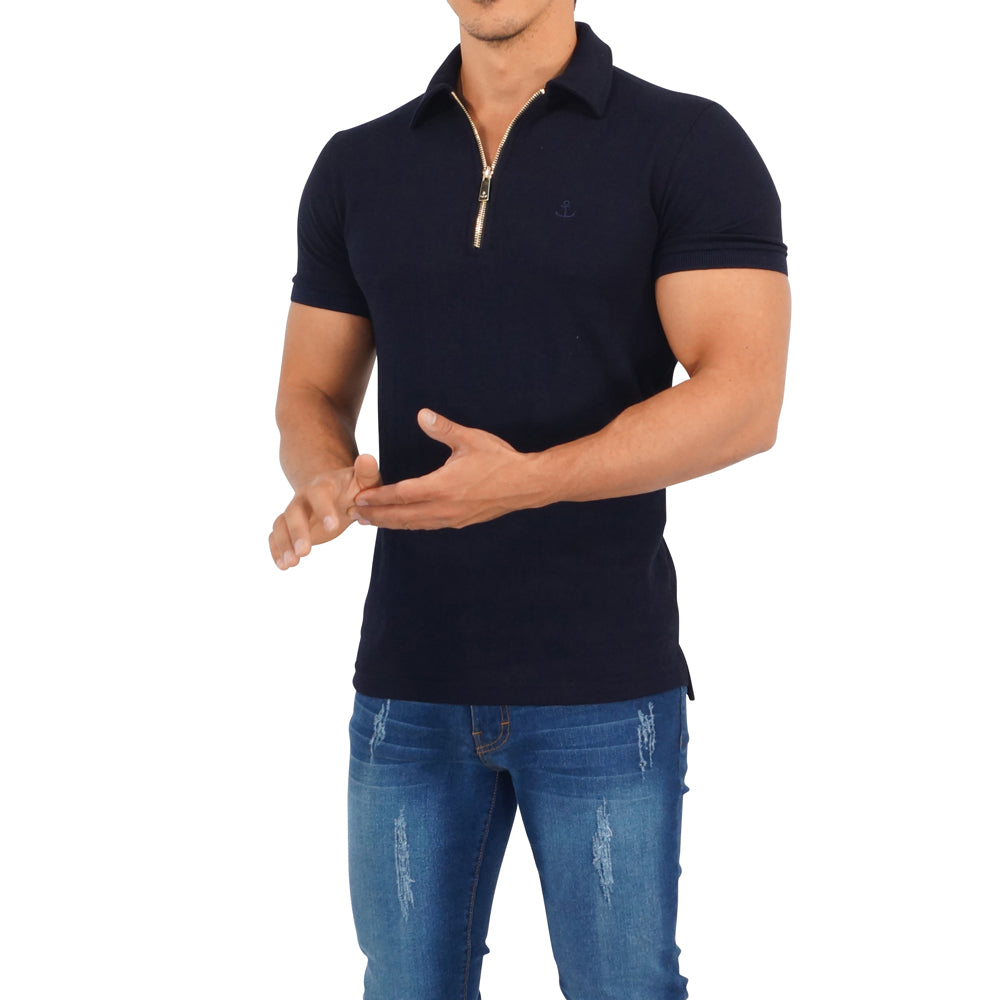 Zipped Polo Manga Corta Full Navy