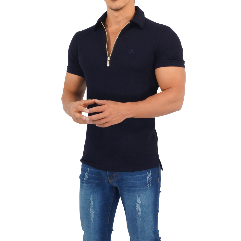 Zipped Short Sleeve Polo Full Navy