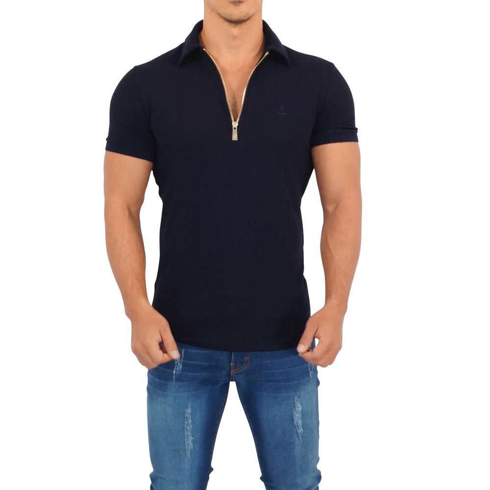 Zipped Polo Manga Corta Full Navy