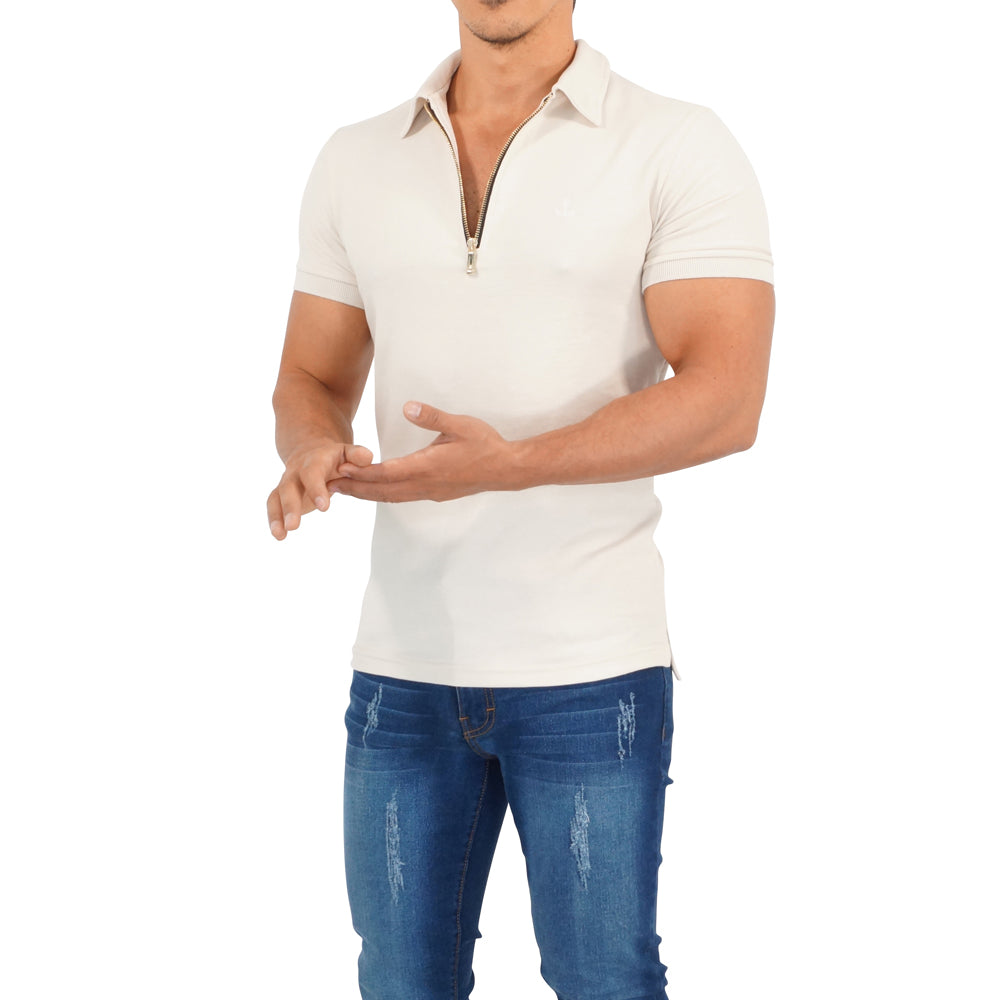 Zipped Short Sleeve Polo Full Creme