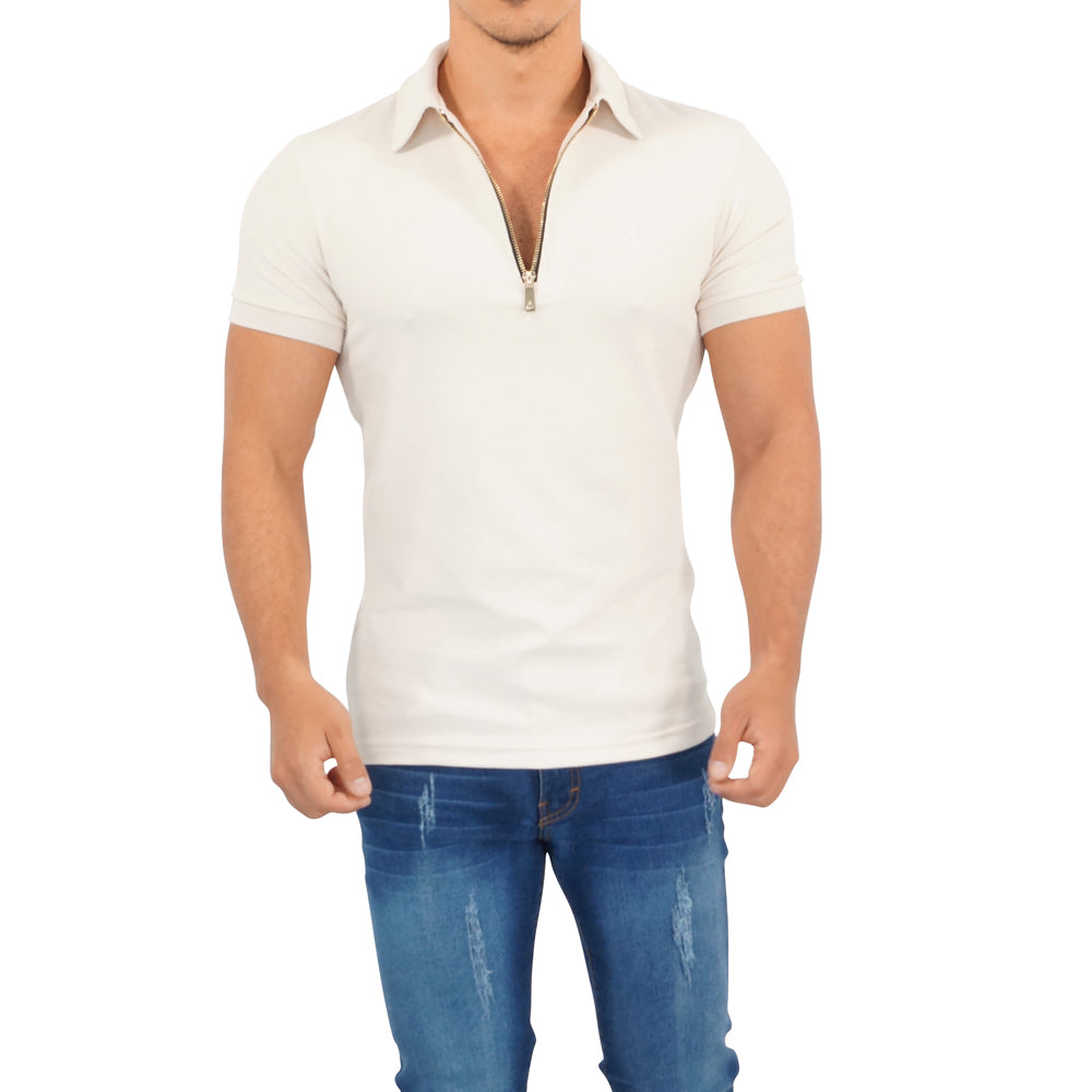 Zipped Polo Manga Corta Full Creme