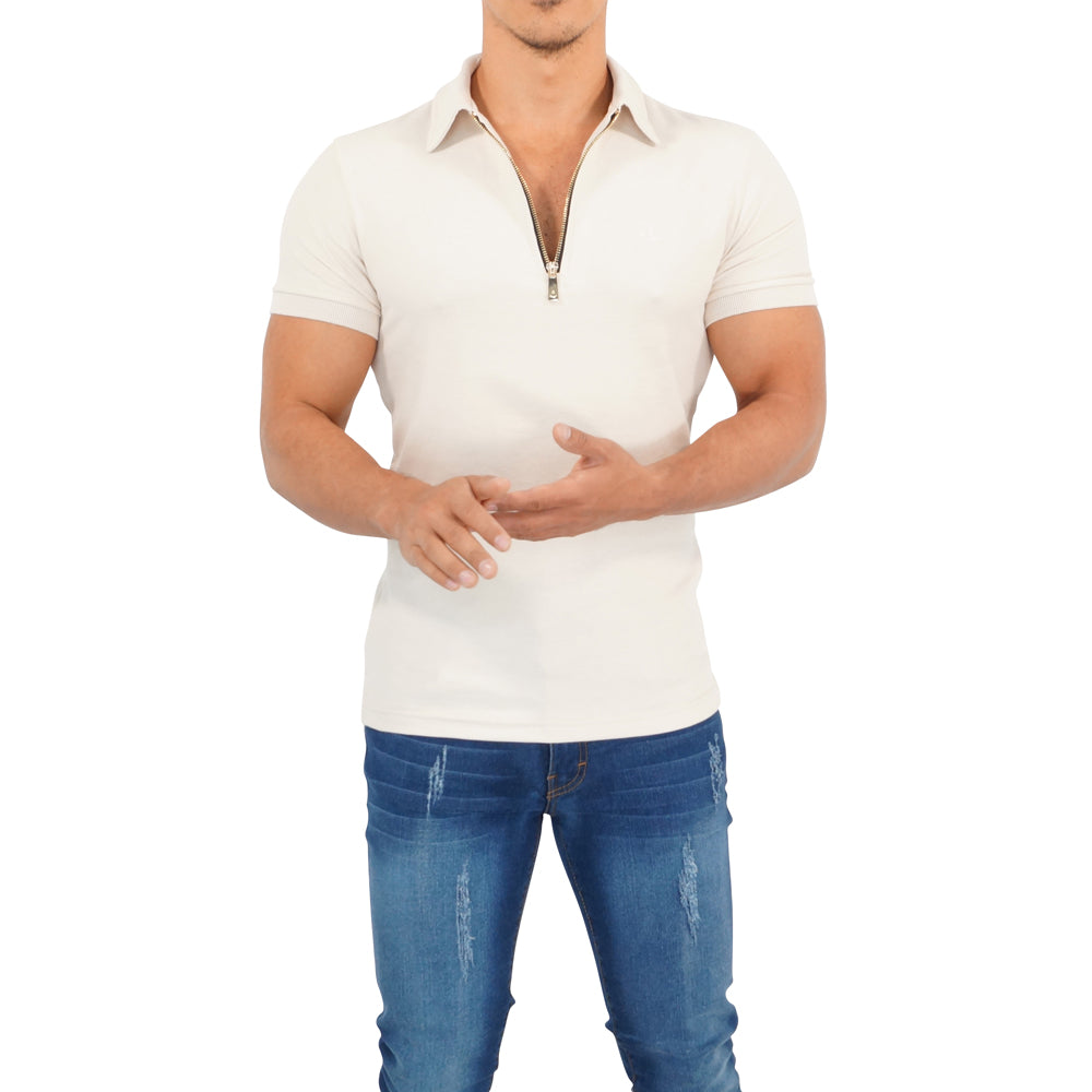 Zipped Short Sleeve Polo Full Creme