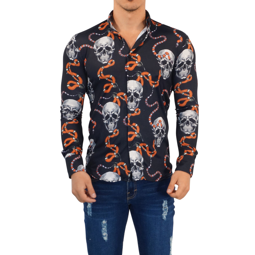 Camisa Manga Larga Skull & Snakes Negro