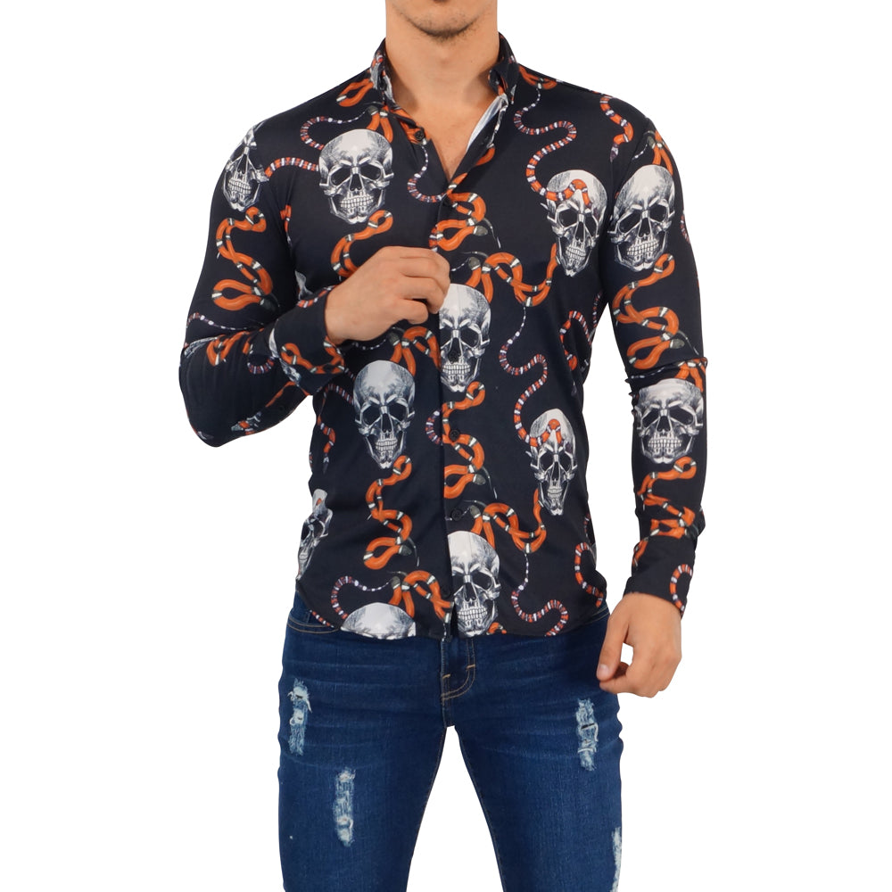 Camisa Manga Larga Skull & Snakes Negro