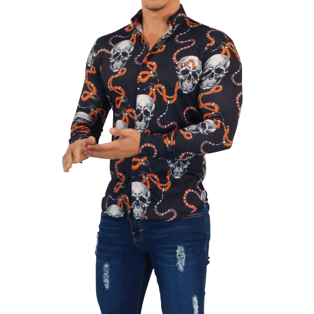 Camisa Manga Larga Skull & Snakes Negro