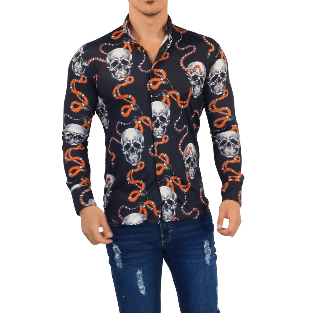 Camisa Manga Larga Skull & Snakes Negro