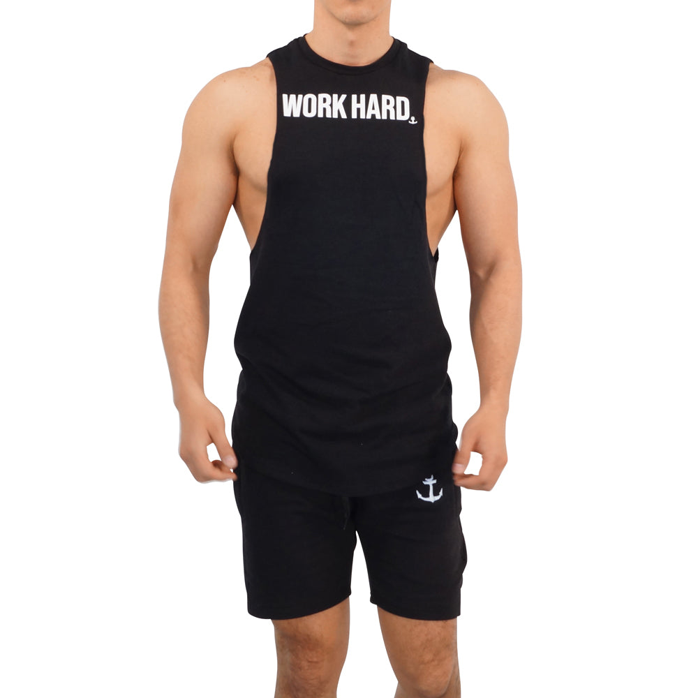 Gym Sleeveless Tee Black Big Logo Work Hard