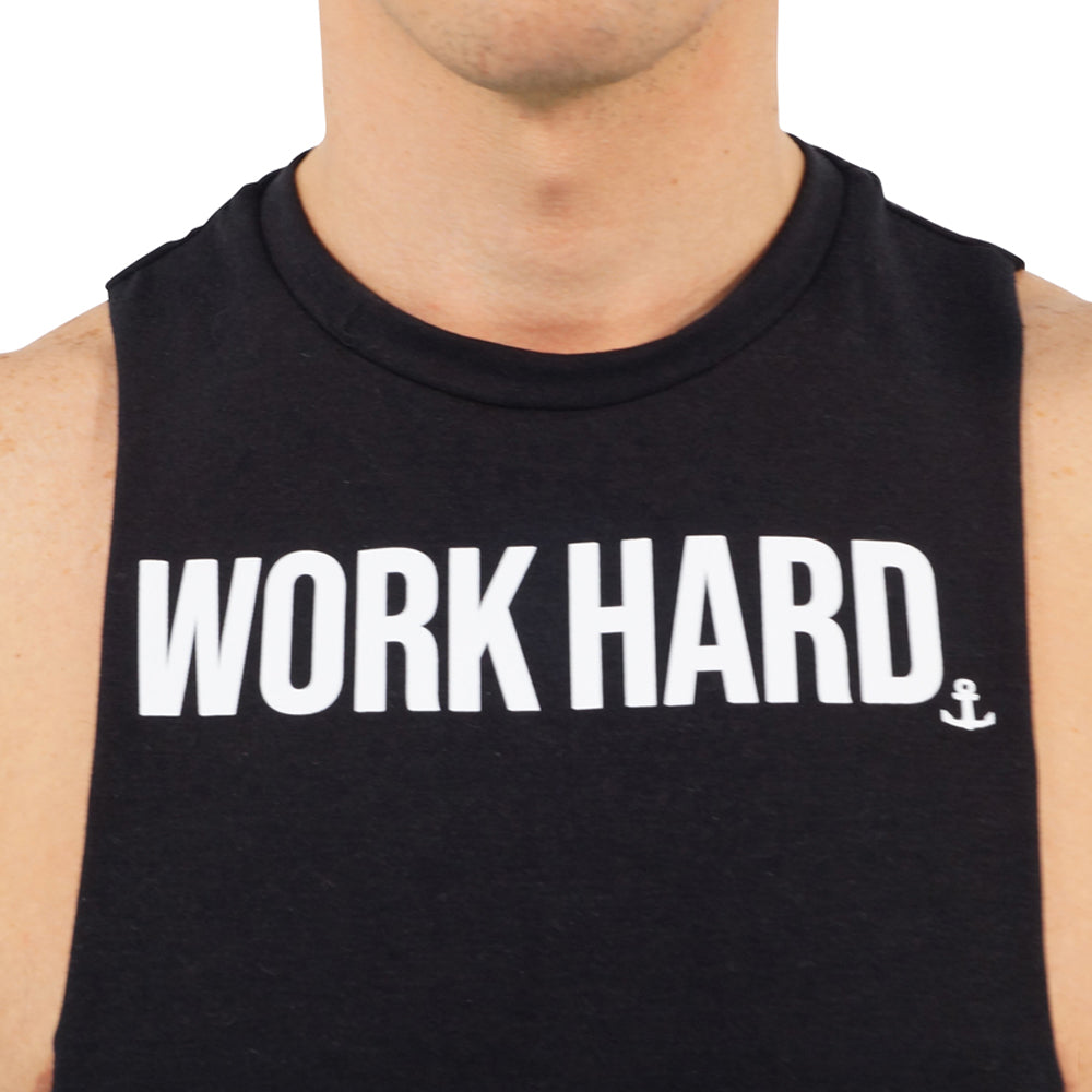 Gym Sleeveless Tee Black Big Logo Work Hard