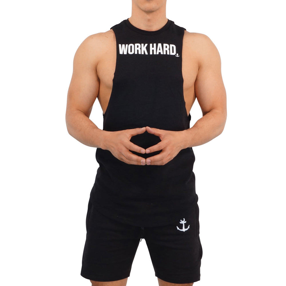 Gym Sleeveless Tee Black Big Logo Work Hard
