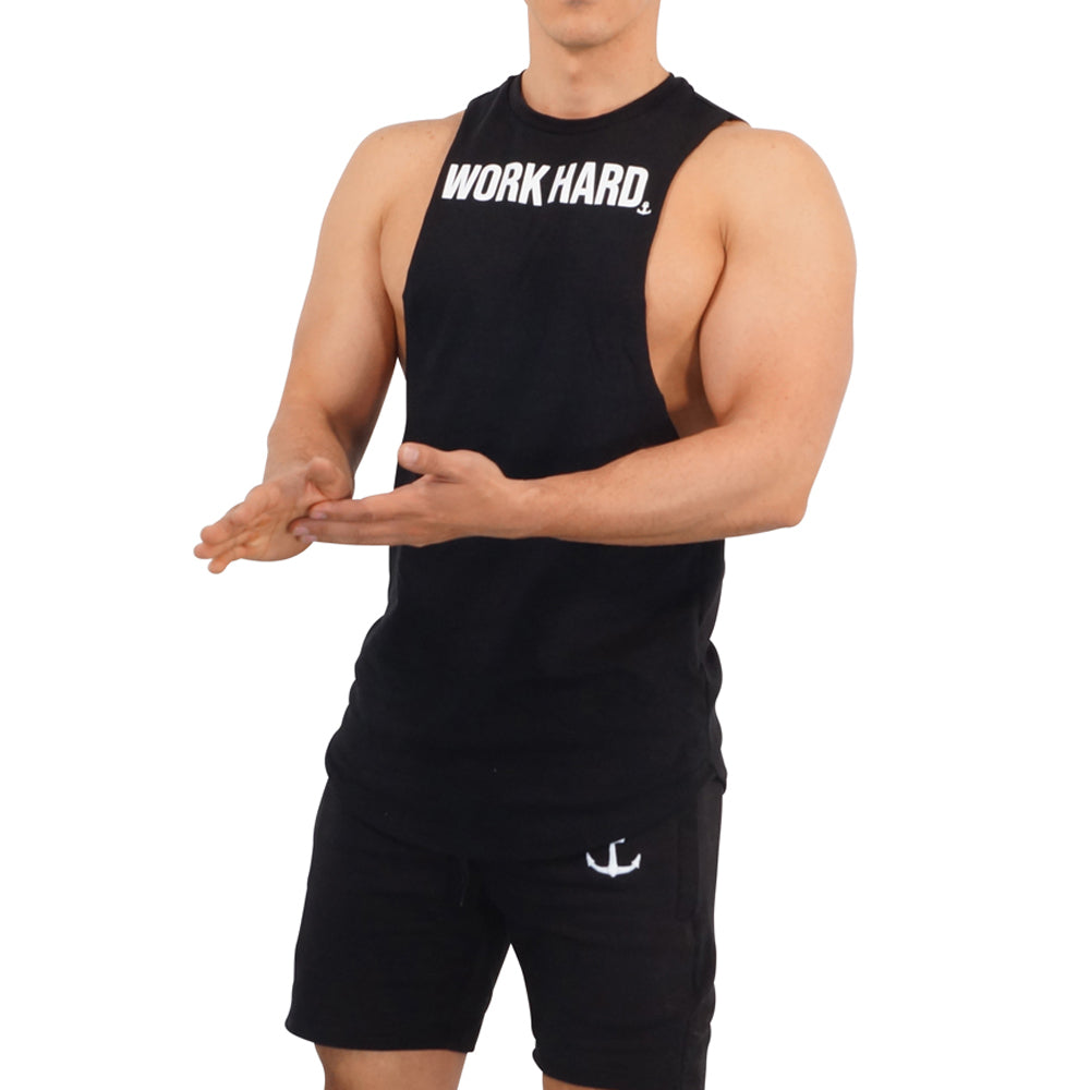 Gym Sleeveless Tee Black Big Logo Work Hard