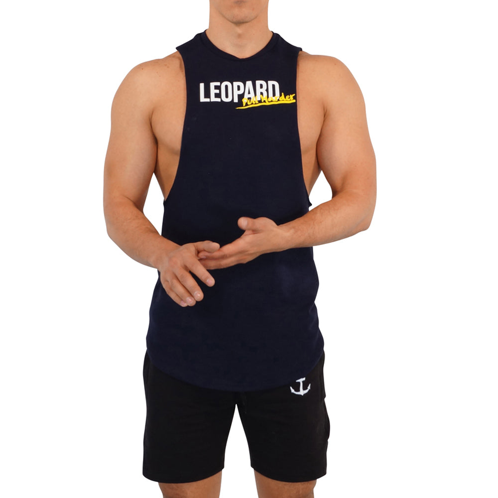 Gym Sleeveless Tee Navy Logo Pull Harder