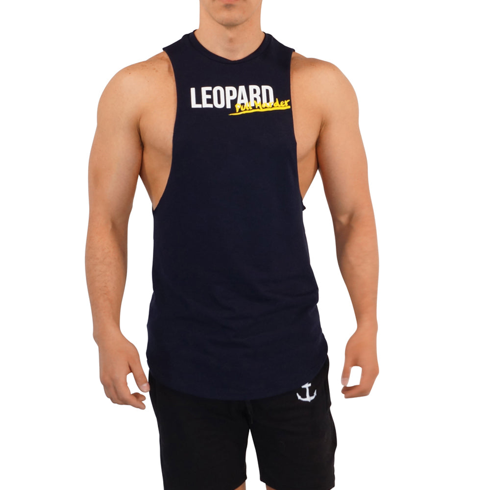 Gym Sleeveless Tee Navy Logo Pull Harder