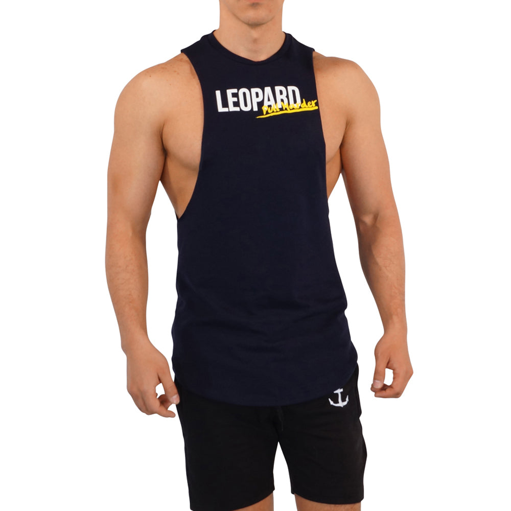 Gym Sleeveless Tee Navy Logo Pull Harder