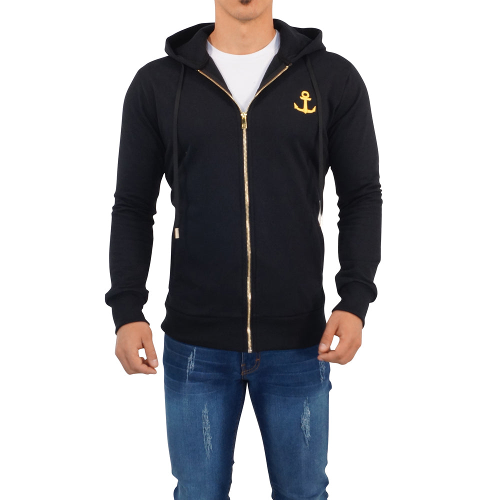 Zipped Hoodie Negra Patch Big Logo Dorado