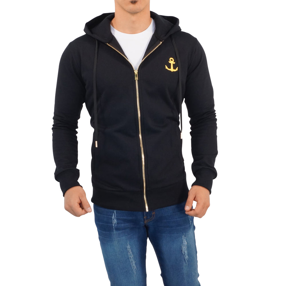 Zipped Hoodie Negra Patch Big Logo Dorado