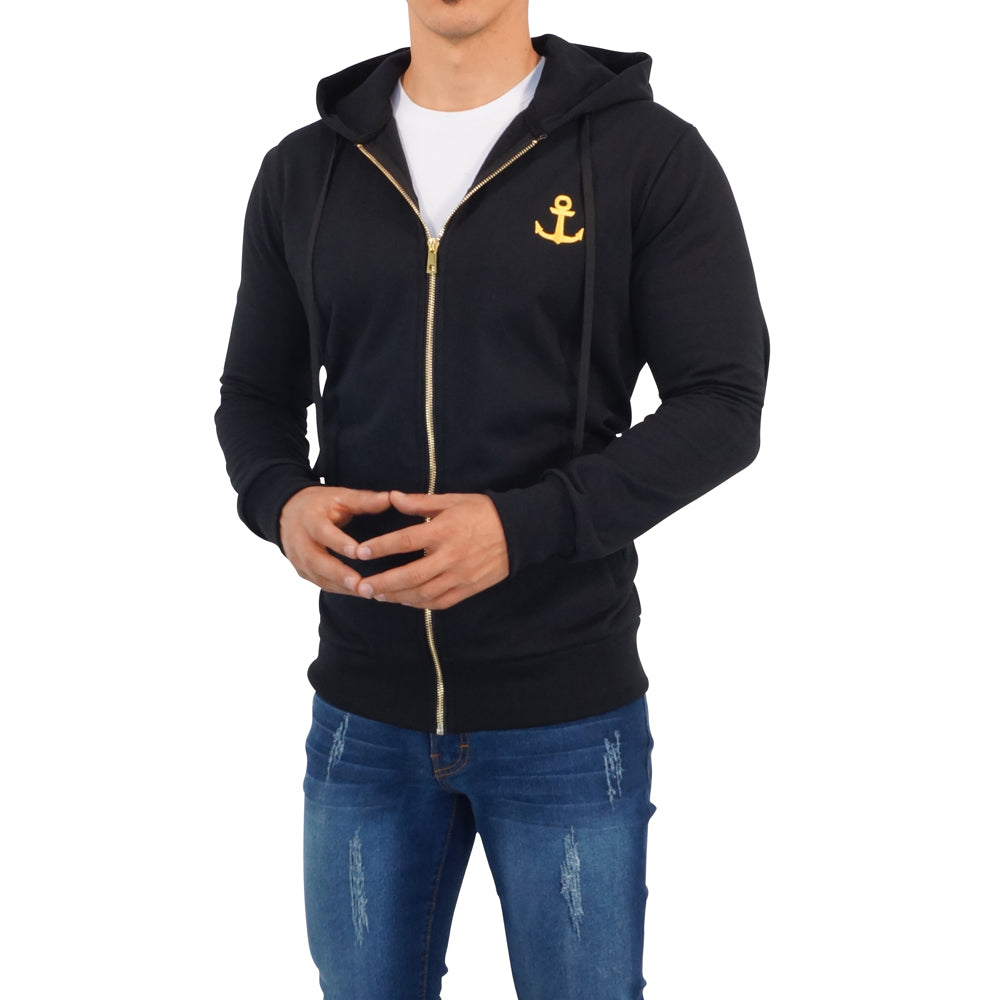 Zipped Hoodie Negra Patch Big Logo Dorado