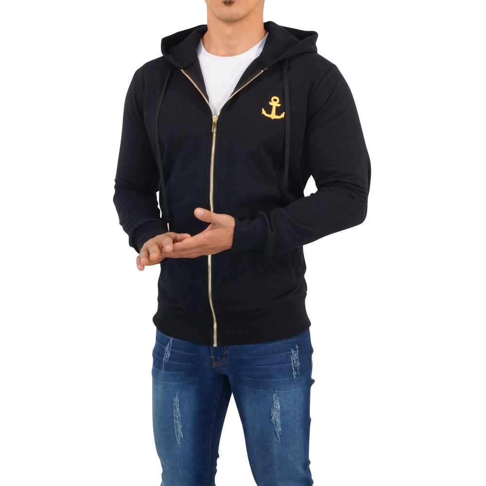 Zipped Hoodie Negra Patch Big Logo Dorado