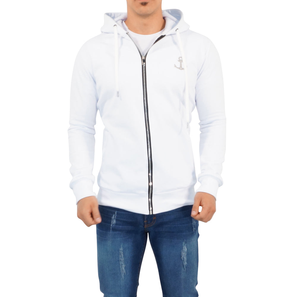 Zipped Hoodie Blanca Patch Big Logo Plata