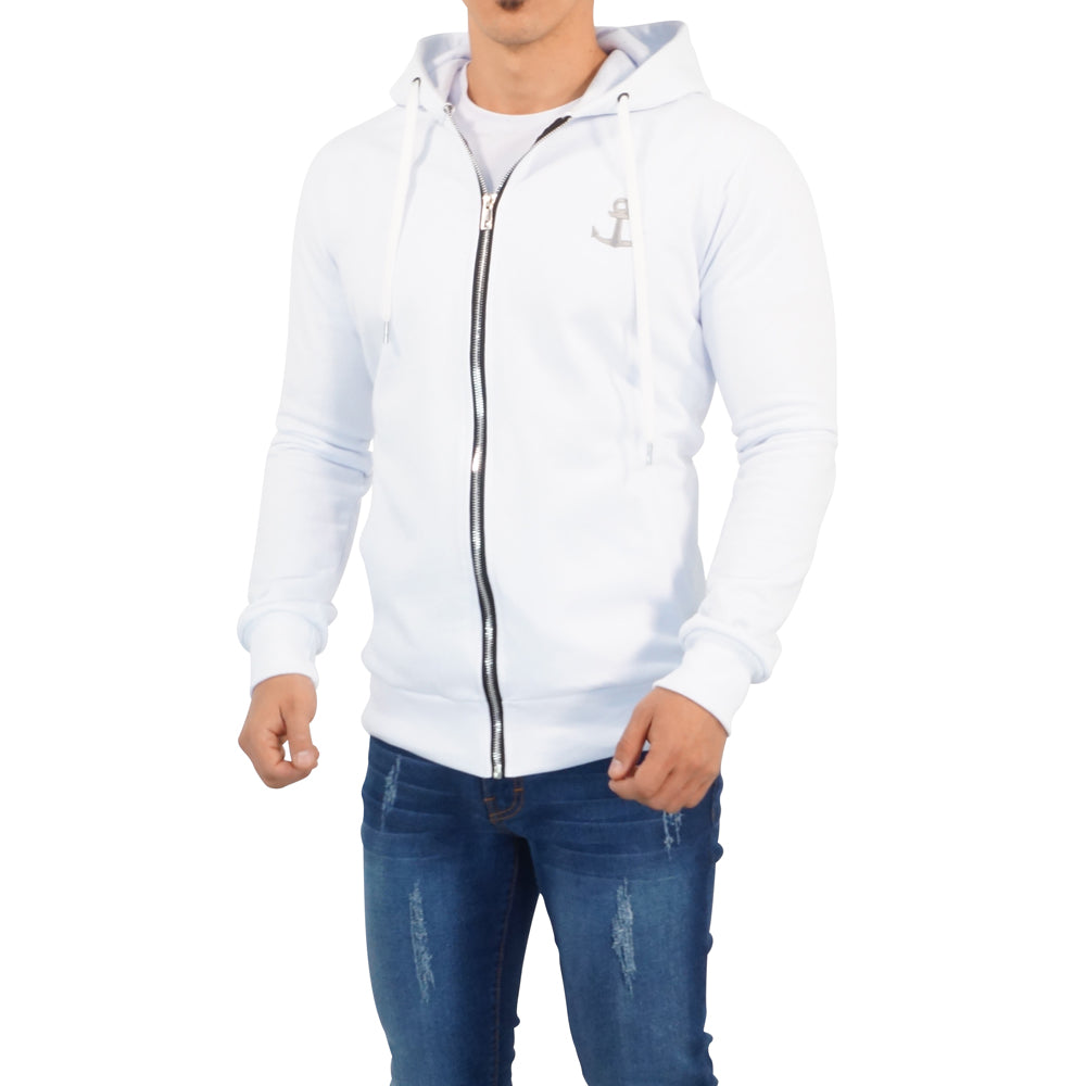 Zipped Hoodie Blanca Patch Big Logo Plata