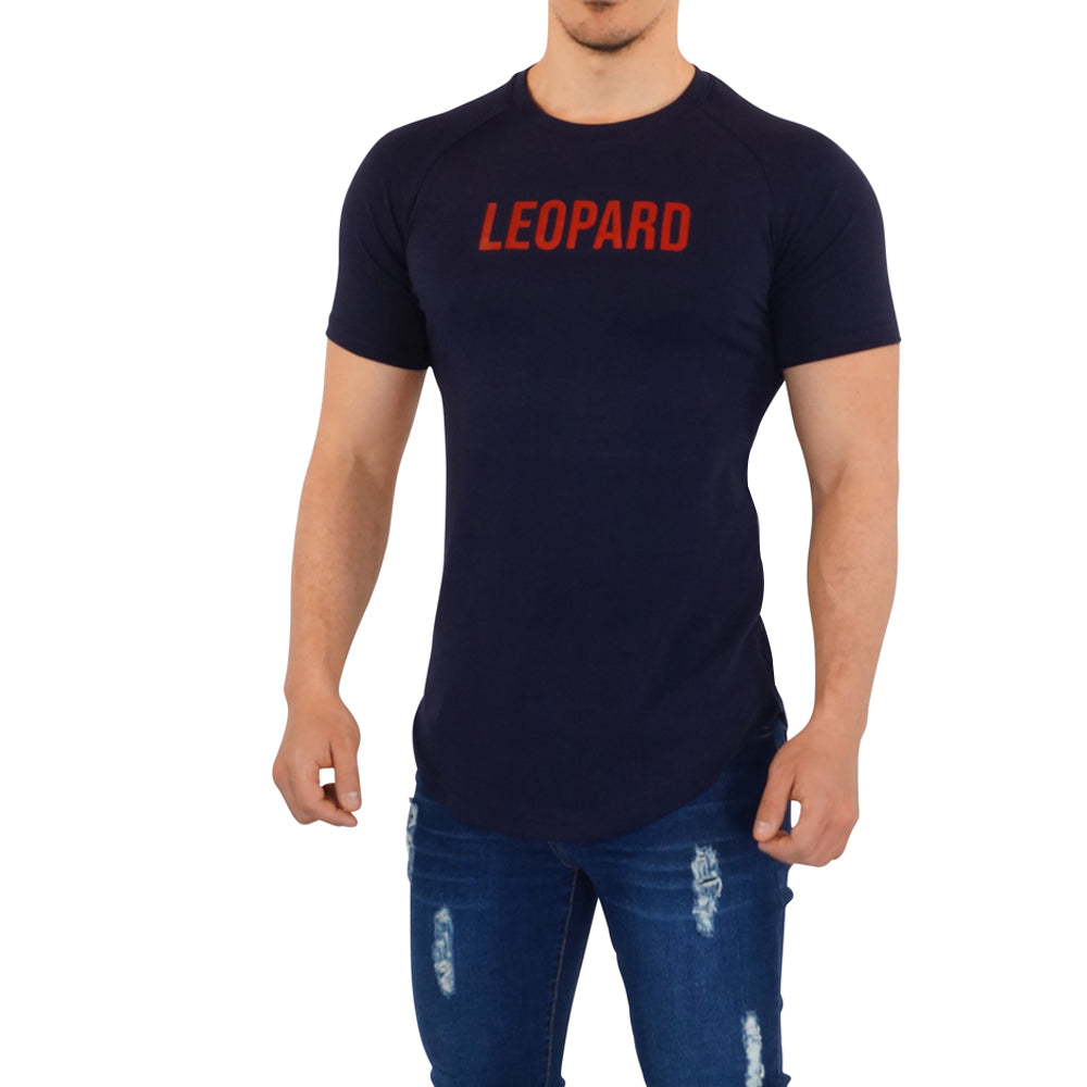 Red Leopard Short Sleeve Navy Ranglan T-Shirt