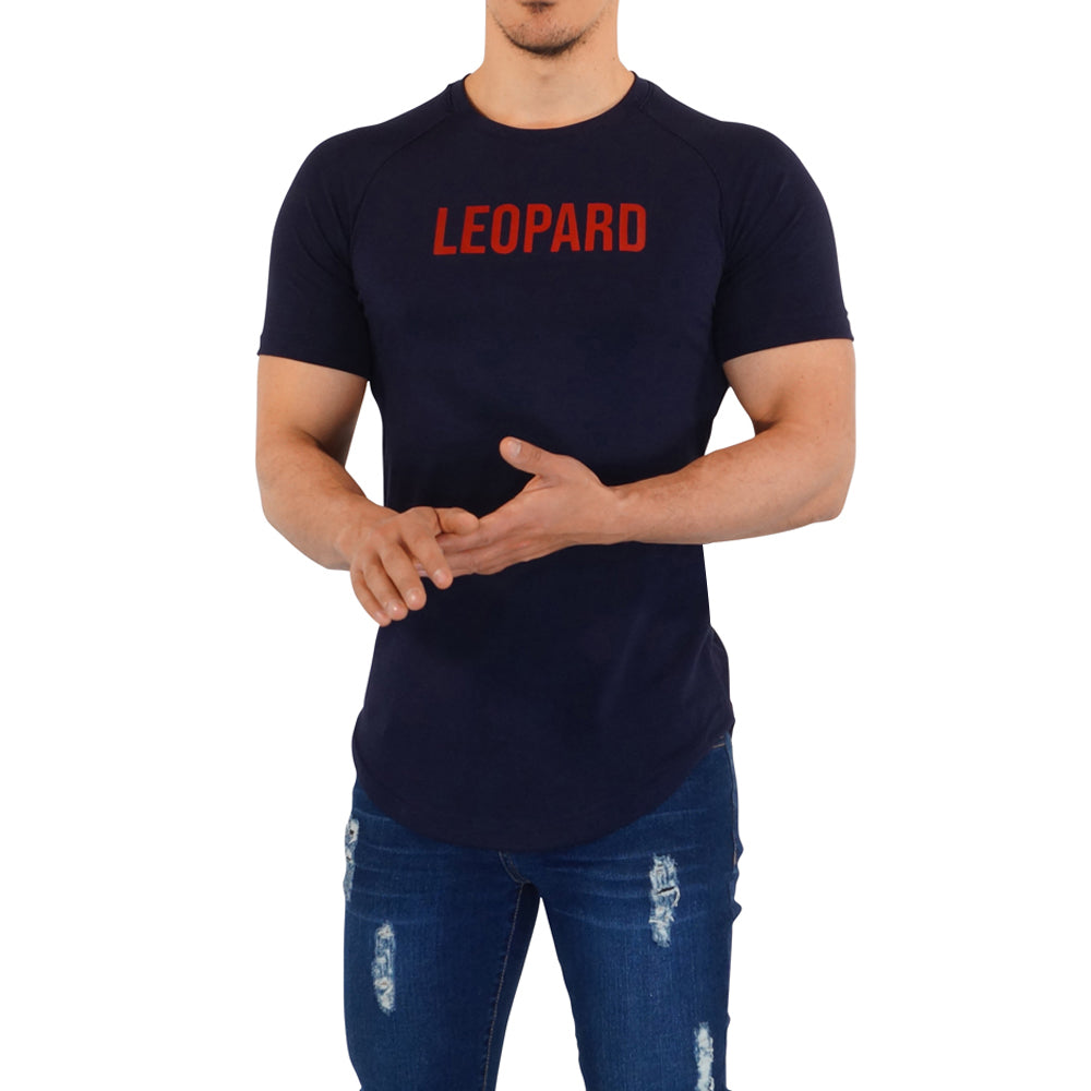 Red Leopard Short Sleeve Navy Ranglan T-Shirt