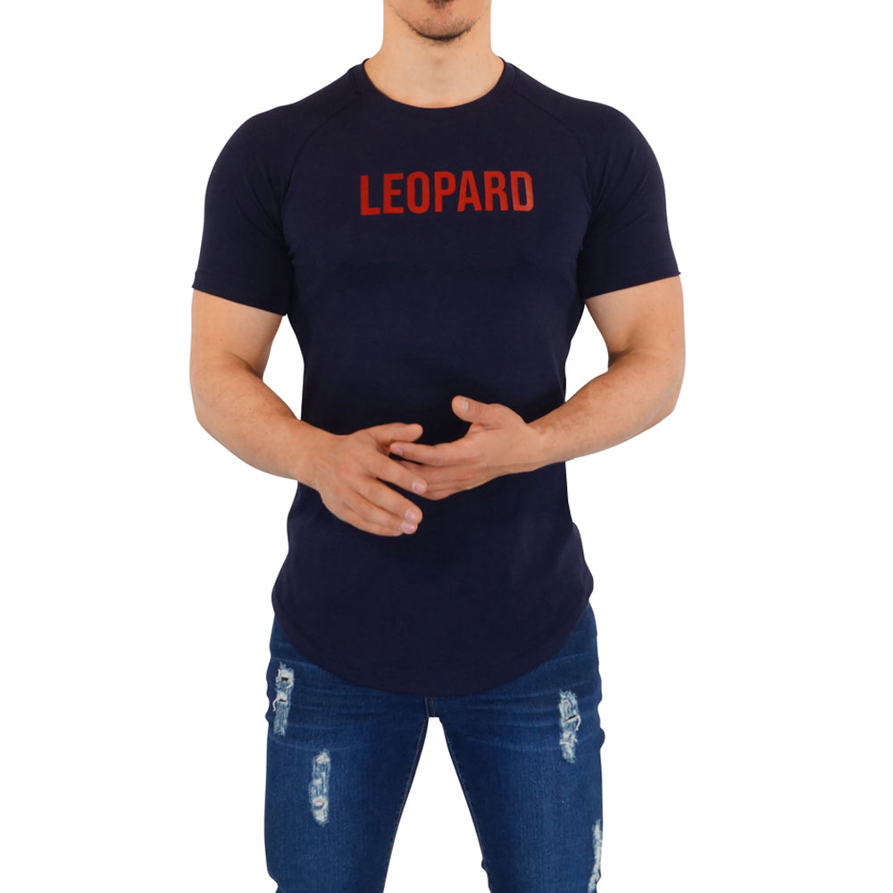Red Leopard Short Sleeve Navy Ranglan T-Shirt