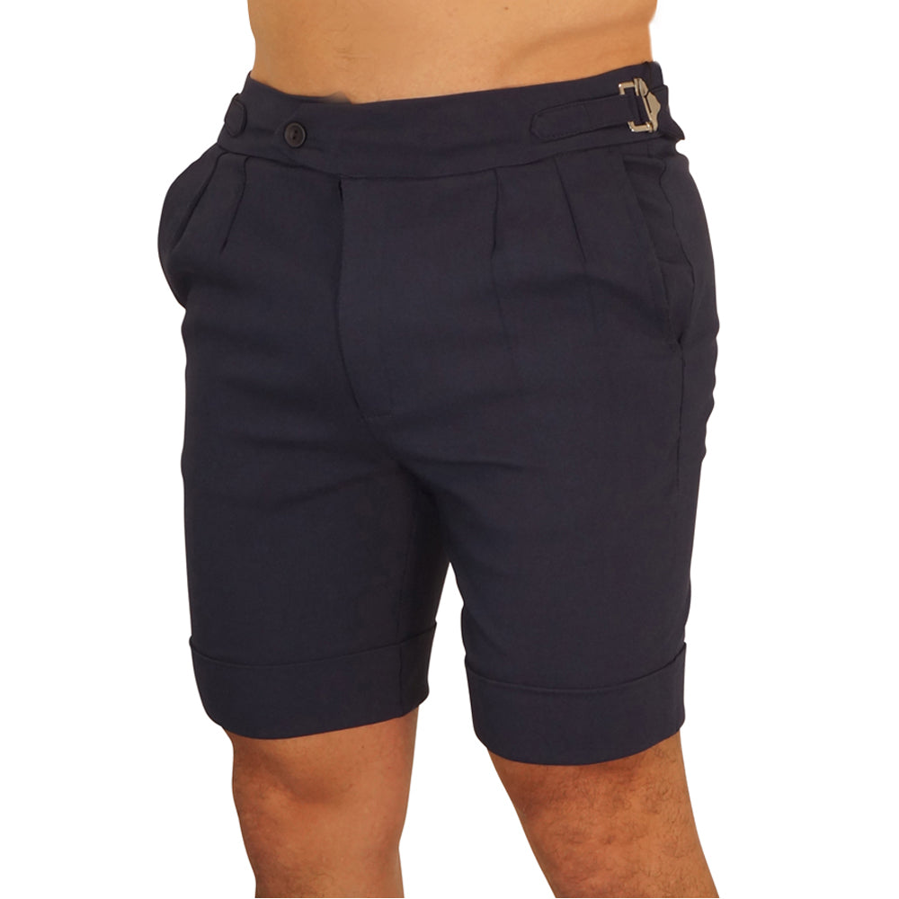 Navy Pleated & Buckles Shorts