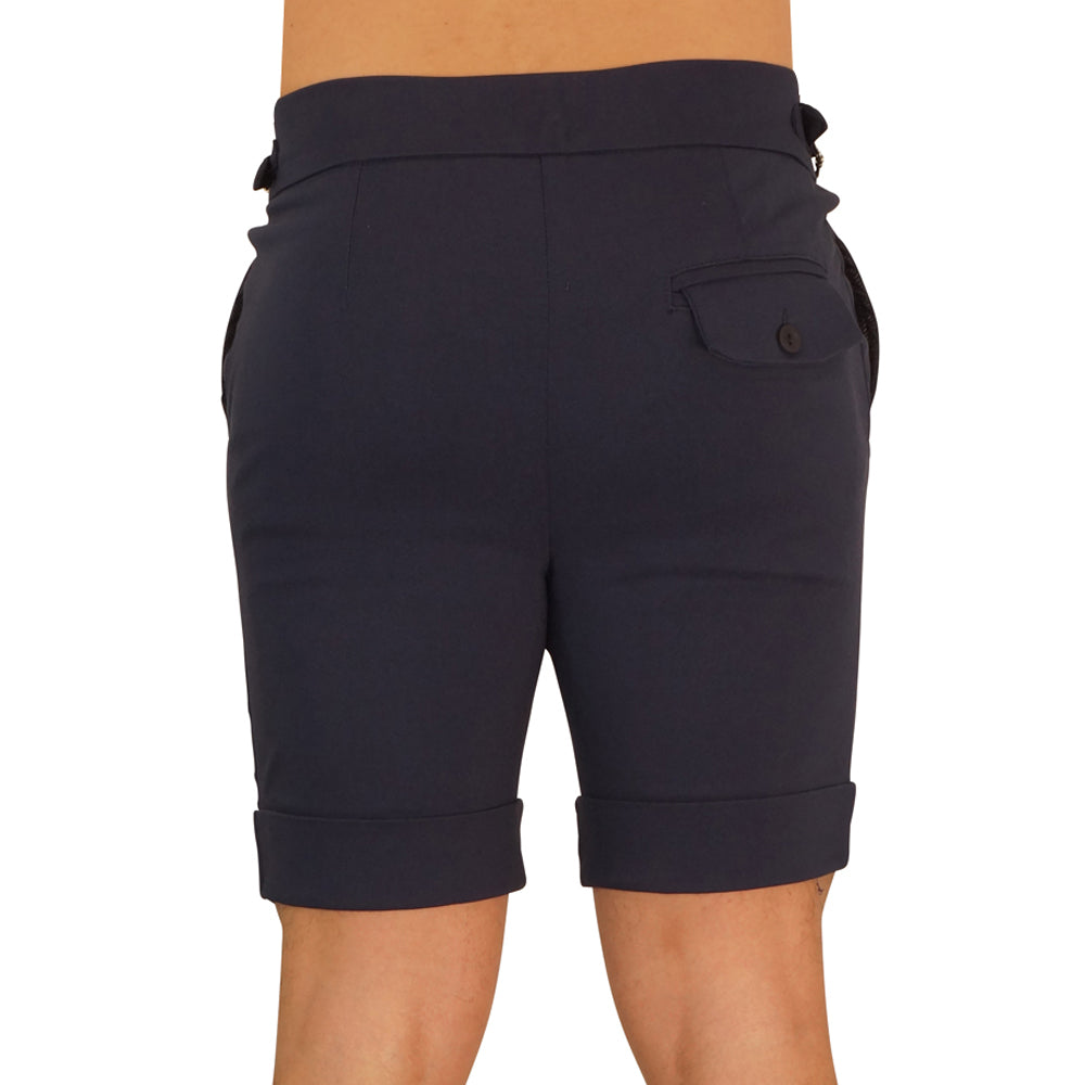 Navy Pleated & Buckles Shorts