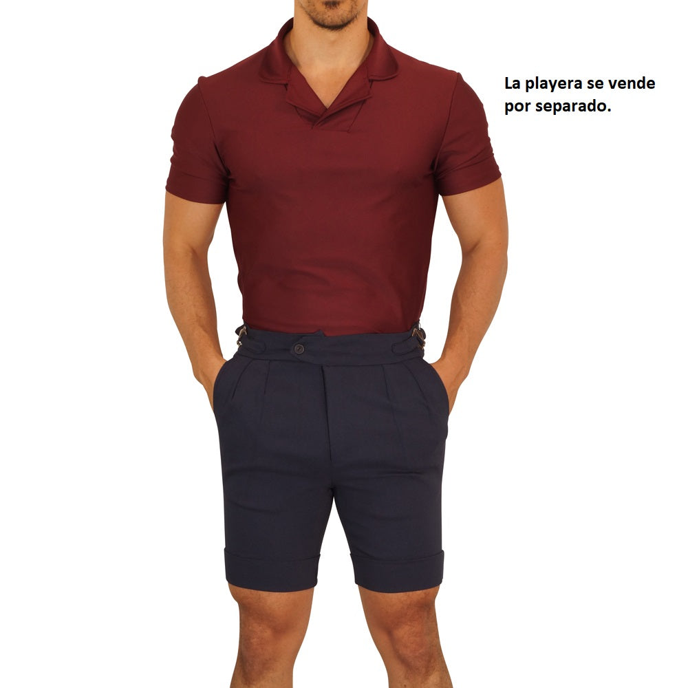 Navy Pleated & Buckles Shorts