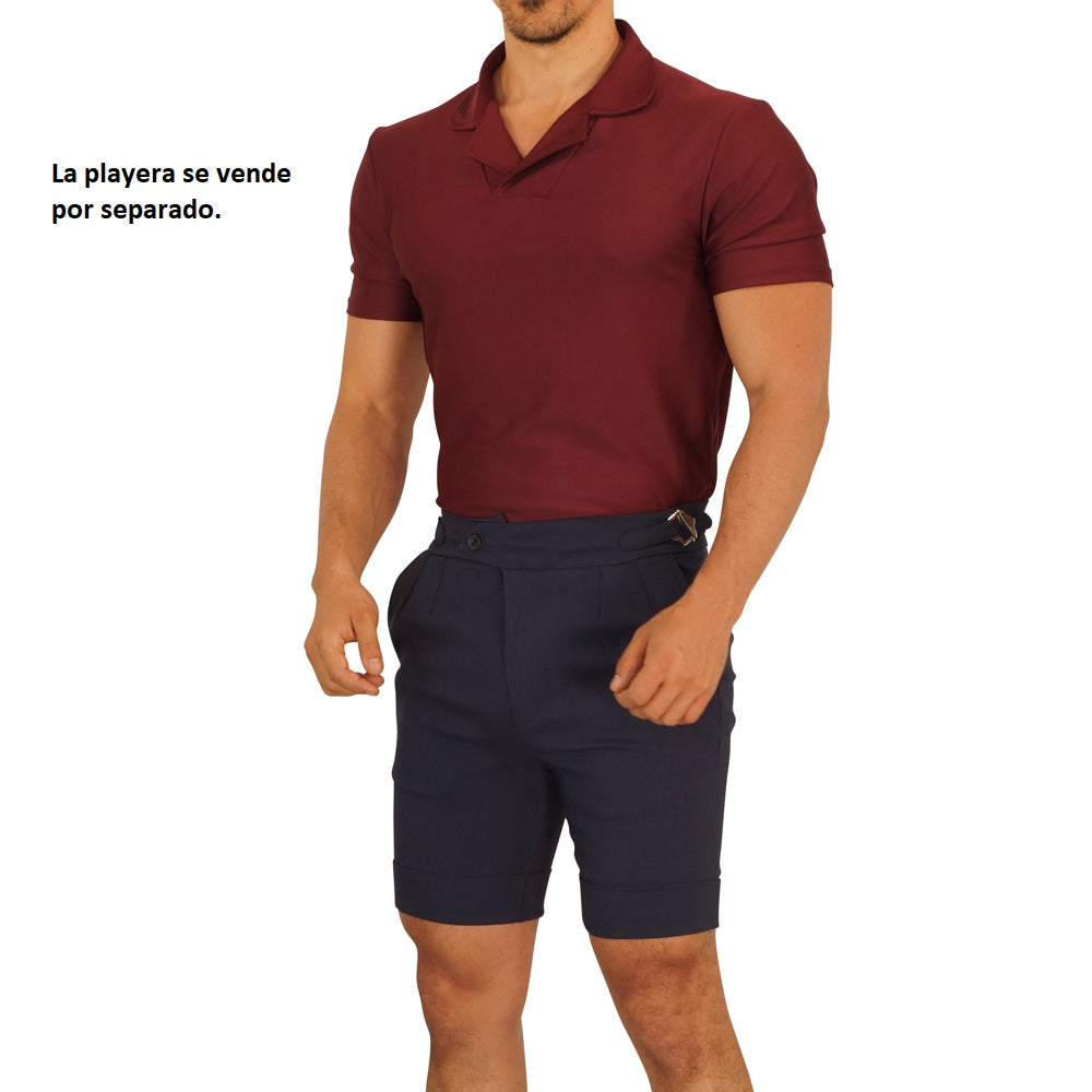 Navy Pleated & Buckles Shorts