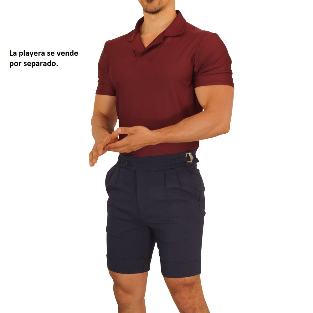 Navy Pleated & Buckles Shorts