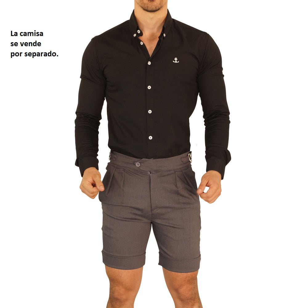 Short Pleated & Buckles Light Gray